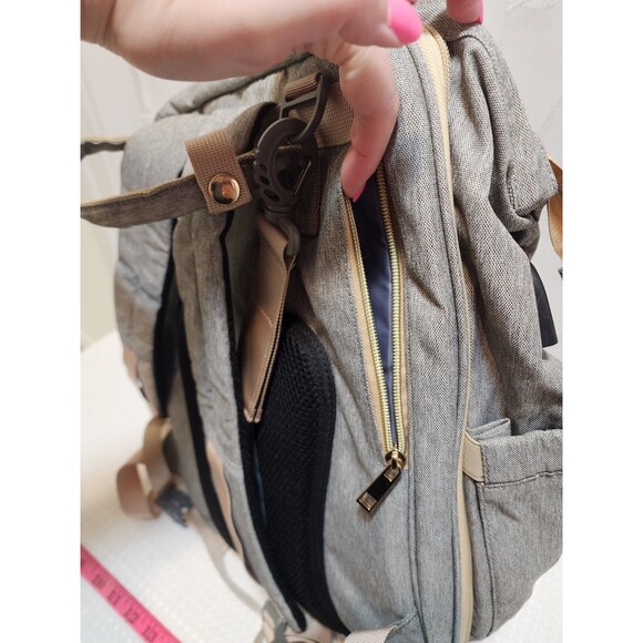 Baby Gray Large Diaper Bag Backpack Insulated Playpen Changing Pad Travel 3 In 1 - Picture 13 of 16